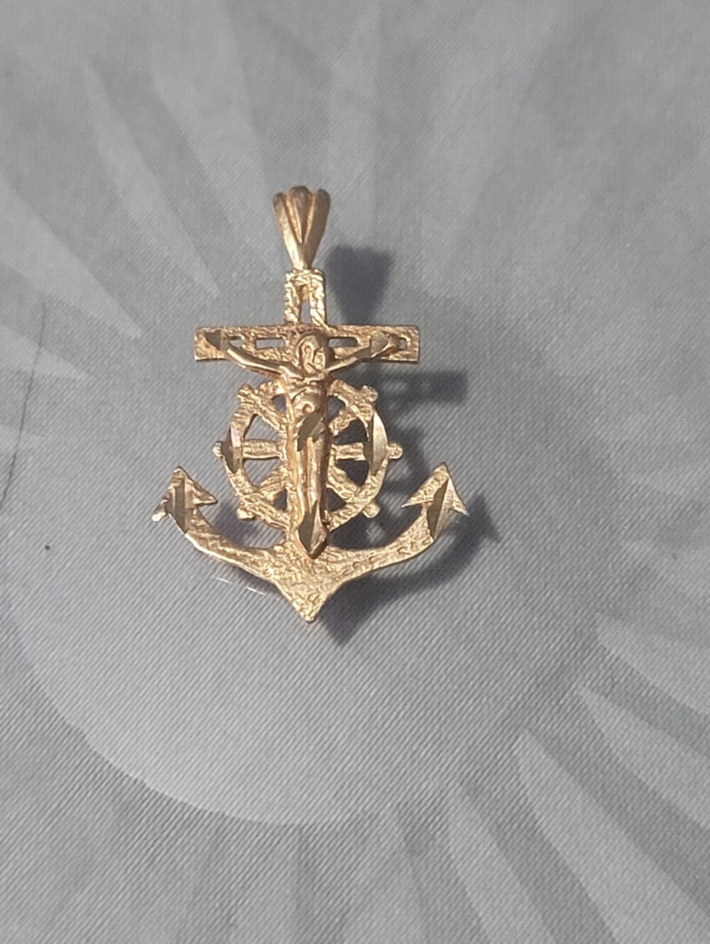 14k Gold Anchor and Crucifix Pendant - Women Jewelry